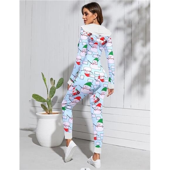 Women's Sexy Bodycon Pajamas Onesie V-Neck Jumpsuit Halloween Christmas Outfit - Picture 4 of 5
